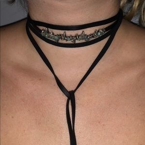 Genuine gemstone and leather choker